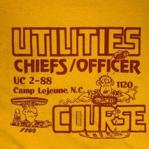 Vintage 1988 Camp Lejeune Tee L Russell USA Utilities Chief Single Stitch Yellow